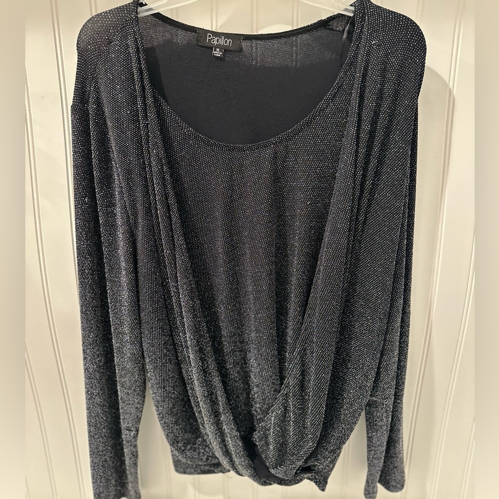 Shimmer wrap style top